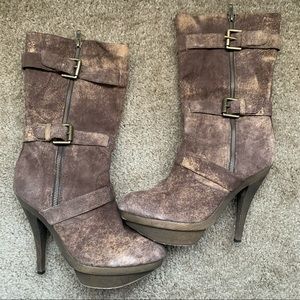 $485 Elizabeth and James E-Gasp Brown Leather Stiletto Boots Size 10.5